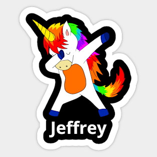 Jeffrey First Name Personalized Dabbing Unicorn Sticker